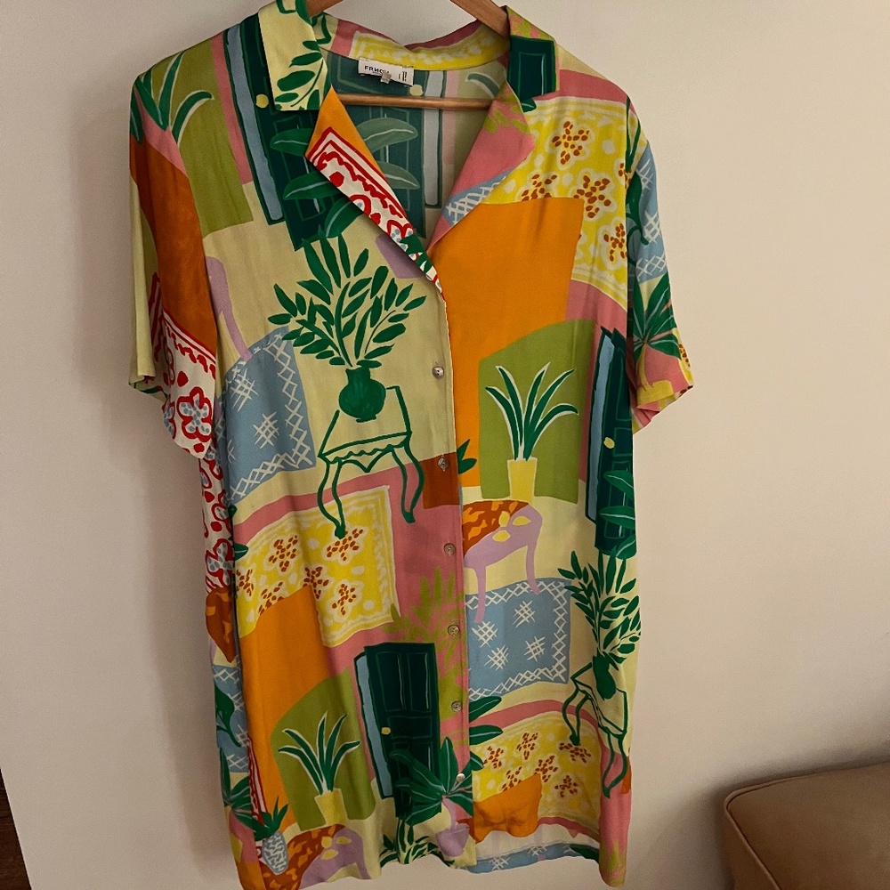 FRNCH Short Sleeve Mini Dress in Green, Yellow, Pink, Orange, Blue